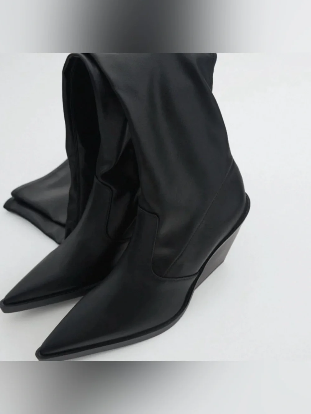 Zara black over-the-knee pointed-toe boots (Western/cowboy)